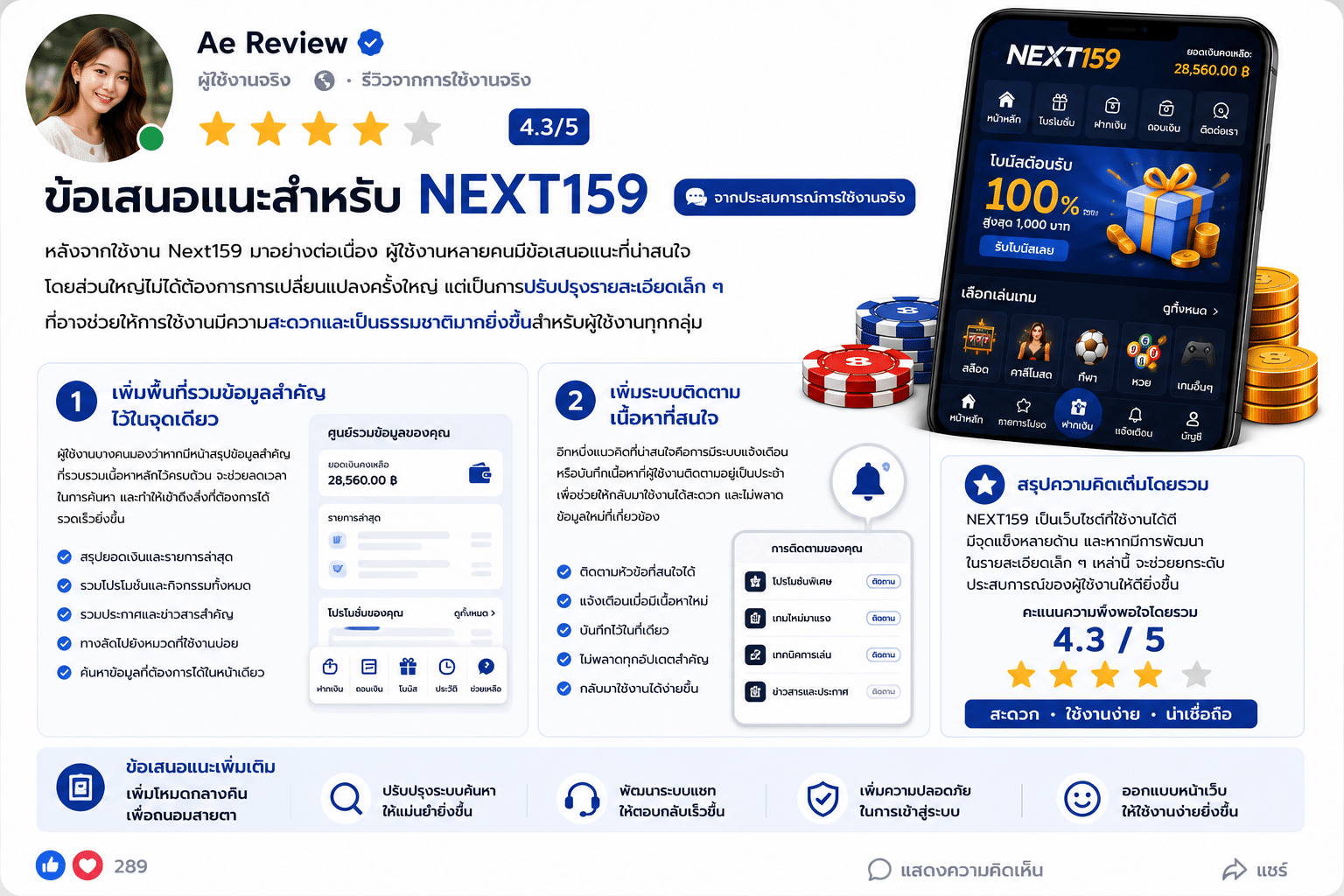 ข้อเสนอแนะต่อ Next159 มุมมองเล็ก ๆ ที่อาจช่วยยกระดับประสบการณ์ได้มากขึ้น